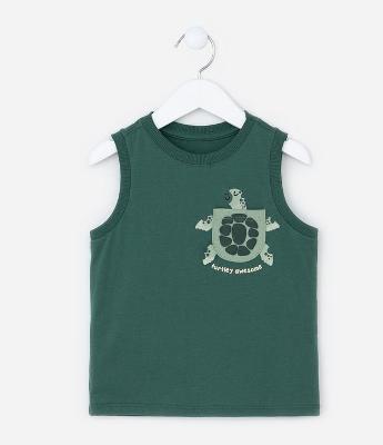 Regata Infantil com Bolsinho Estampa Tartaruga - Tam 1 a 6 Anos