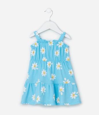 Vestido Infantil com Estampa de Margaridas - Tam 0 a 18 meses