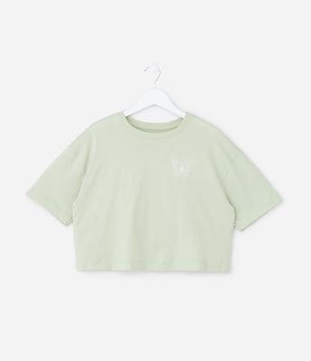 Camiseta Curta Infantil com Estampa Borboleta - Tam 5 a 14 Anos