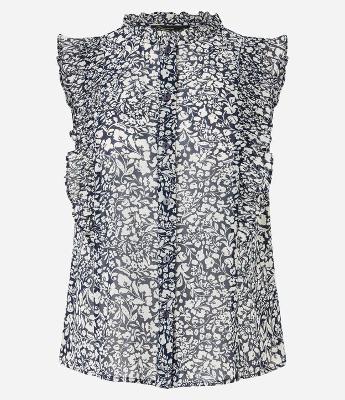 Camisa em Chiffon com Babados e Estampa Floral Arabesco