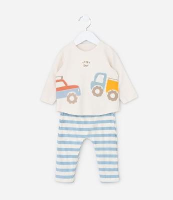 Conjunto Infantil com Estampa Carros Interativos  - Tam 0 a 18 meses
