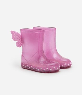 Bota Galocha Infantil com Glitter e Asas de Borboleta -Tam 21 ao 28