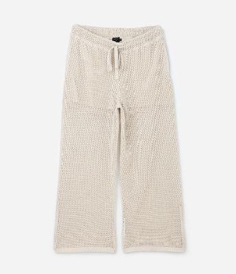 Calça Wide Leg em Tricô com Bolso