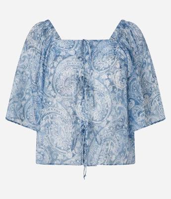 Blusa Boho em Chiffon com Decote Quadrado e Estampa Paisley