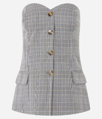 Blusa Colete Alfaiatada Xadrez com Decote Coração