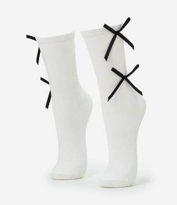 Meia Cano Alto em Algodão com Laços Contrastantes