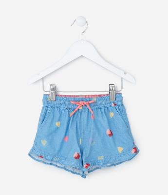 Short Infantil com Babadinhos e Estampa Corações - Tam 1 a 6 Anos