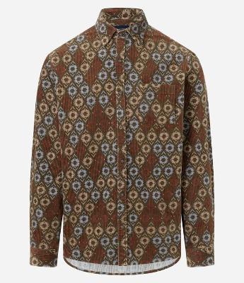 Camisa em Veludo com Estampa Geométrica e bolso