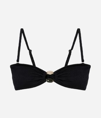 Biquíni Top Bandeau Texturizado com Aviamentos de Resina no Decote