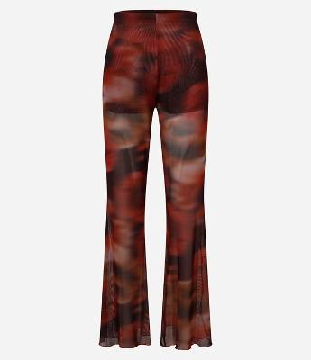 Calça Flare em Tule com Estampa Manchada e Picot na Barra