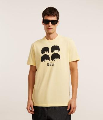 Camiseta em Algodão com Estampa de Rostos The Beatles