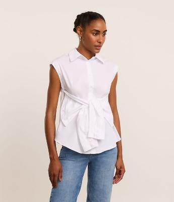 Camisa em Tricoline com Manga Removível