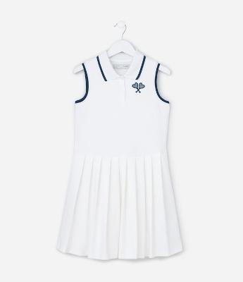 Vestido Infantil Texturizado com Gola Polo - Tam 5 a 14 Anos