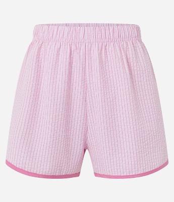 Short de Pijama em Anarruga Listrada com Barra Contrastante