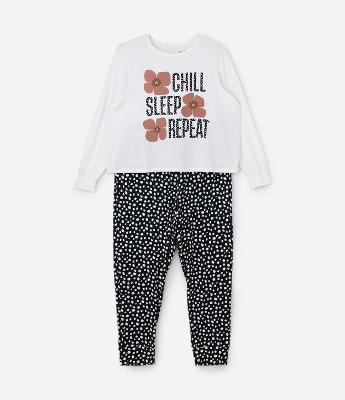 Pijama Longo com Manga Jogger Estampa Lettering e Poá Curve & Plus Size