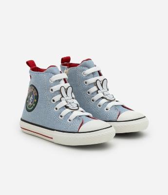 Tenis Infantil Abotinado Jeans do Mickey com Patch no Cadarço - Tam 20 ao 27