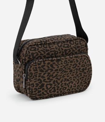 Bolsa Shoulder Bag em Algodão com Estampa de Animal Print