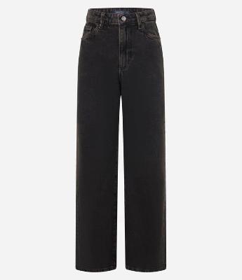 Calça Wide Leg em Sarja com Cintura Alta