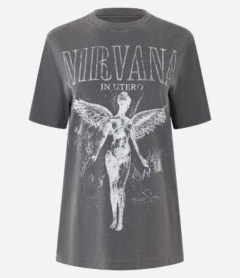 Camiseta Alongada em Algodão com Estampa Anjo Nirvana
