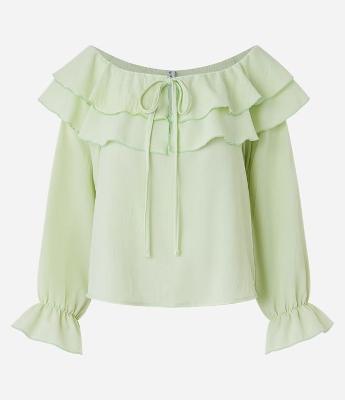 Blusa Bata em Alfaiataria com Babado e Amarração no Busto
