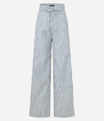 Calça Wide Leg em Sarja com Listras e Cinto Fino
