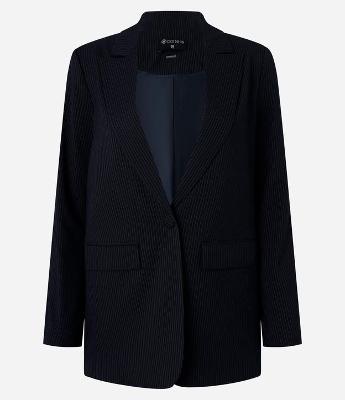 Blazer Oversized Alfaiatado com Risca de Giz e Fechamento Simples
