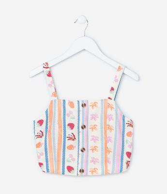 Blusa Infantil em Viscolinho com Estampa Listras e Frutas - Tam 5 a 14 Anos