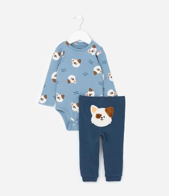 Conjunto Infantil em Suedine com Estampa Cachorrinho - Tam RN a 18 meses