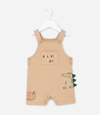 Jardineira Infantil com Bordado Dino e Cristas - Tam 3 a 18 meses