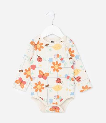 Body Infantil com Estampa de Bichinhos e Florzinhas - Tam RN a 18 meses
