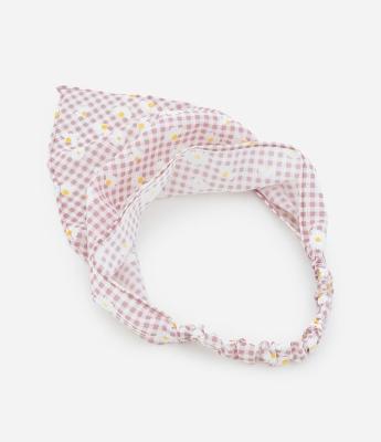 Bandana Elástica com Estampa Xadrez com Florzinhas