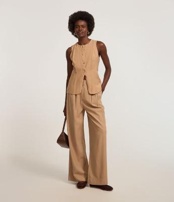 Calça Pantalona Alfaiataria em Viscose com Cós Limpo