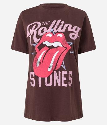 Camiseta Alongada em Algodão com Estampa Rolling Stones