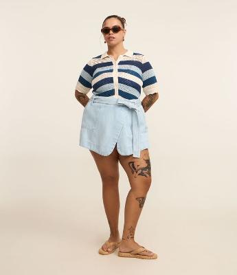 Short Saia e Jeans Transpassado e Amarração Curve & Plus Size