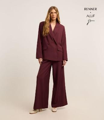 Calça Wide Leg em Alfaiataria com Pregas e Cintura Alta