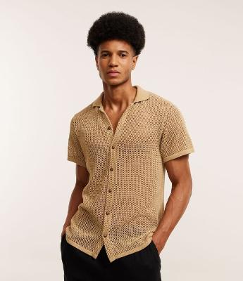 Camisa Regular Texturizado com Textura Efeito Crochê