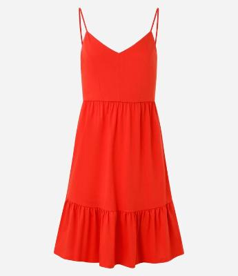 Vestido Curto em Ribana com Babado na Barra e Alcinhas