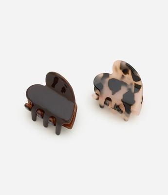 Kit 02 Piranhas de Cabelo com Forma de Coração e Efeito Marmorizado