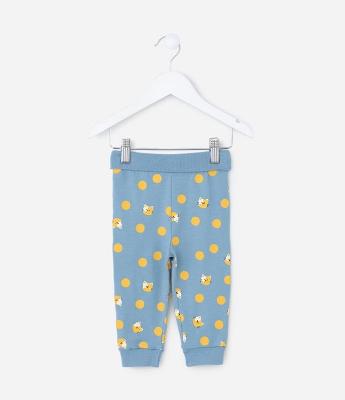 Calça Infantil com Estampa Poá e Gatinhos - Tam 0 a 18 Meses