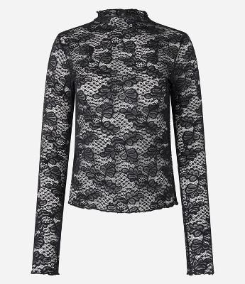 Blusa em Renda Texturizada com Golinha Alta