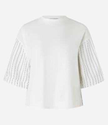 Camiseta Boxy em Algodão com Listras na Manga e Costas