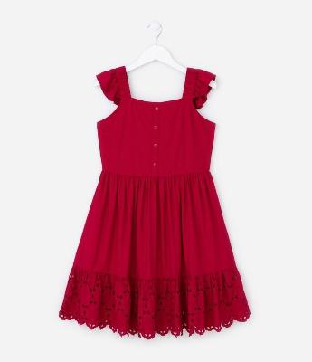 Vestido Infantil com Broderie e Franzidinho - Tam 5 a 14 anos