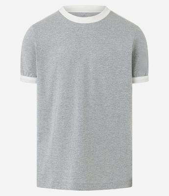 Camiseta Regular em Mesca com Listras nos Ombros e Viés Contrastante