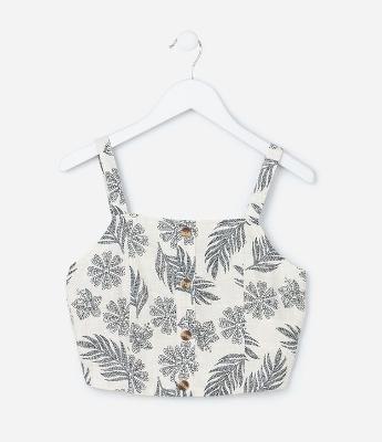 Blusa Infantil em Viscolinho com Estampa Folhagens - Tam 5 a 14 Anos
