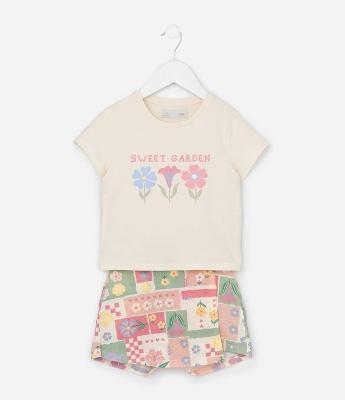 Conjunto Infantil com Estampa Florzinhas - Tam 1 a 6 Anos