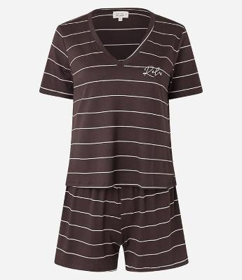 Pijama Short Doll em Viscose com Listras em Fio Metalizado