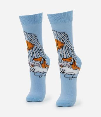 Meia Cano Alto em Algodão com Estampa Garfield de Pijama