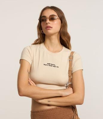 Blusa New T-shirt em Algodão com Lettering Frontal