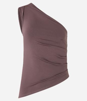 Blusa Ombro Só em Jersey com Barra Assimétrica e Franzidos