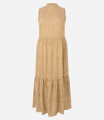 Vestido Evasê Longo em Viscose com Estampa Ramos de Flor